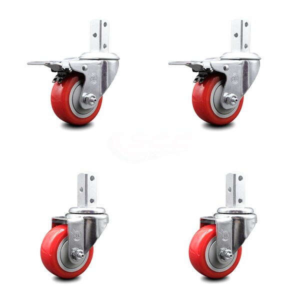 Service Caster 3.5 Inch Red Poly Swivel 3/4 Inch Square Stem Caster Total Lock Brakes, 2PK SCC-SQTTL20S3514-PPUB-RED-34-2-S-2 - main